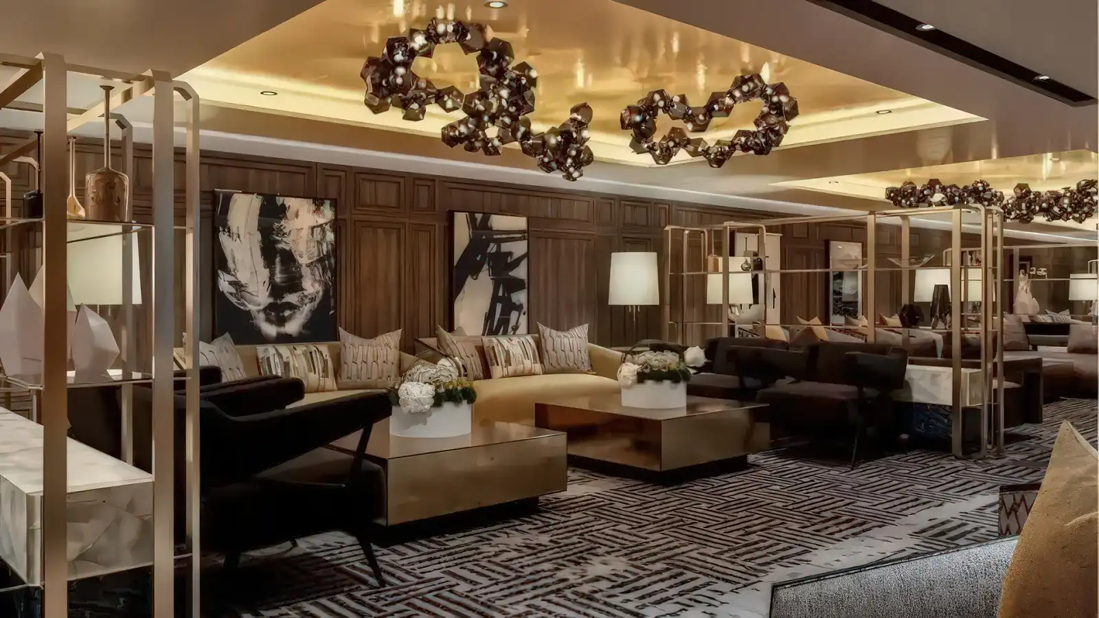 A stylish lounge aboard an Oceania ship