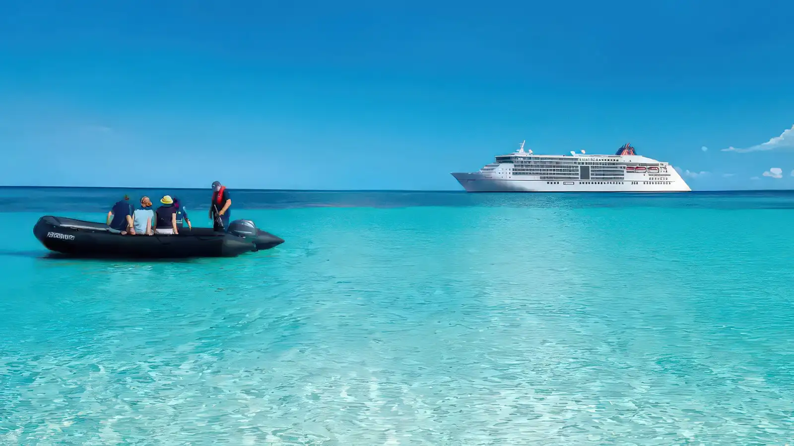 A HANSEATIC expedition ship at anchor off a remote coastline