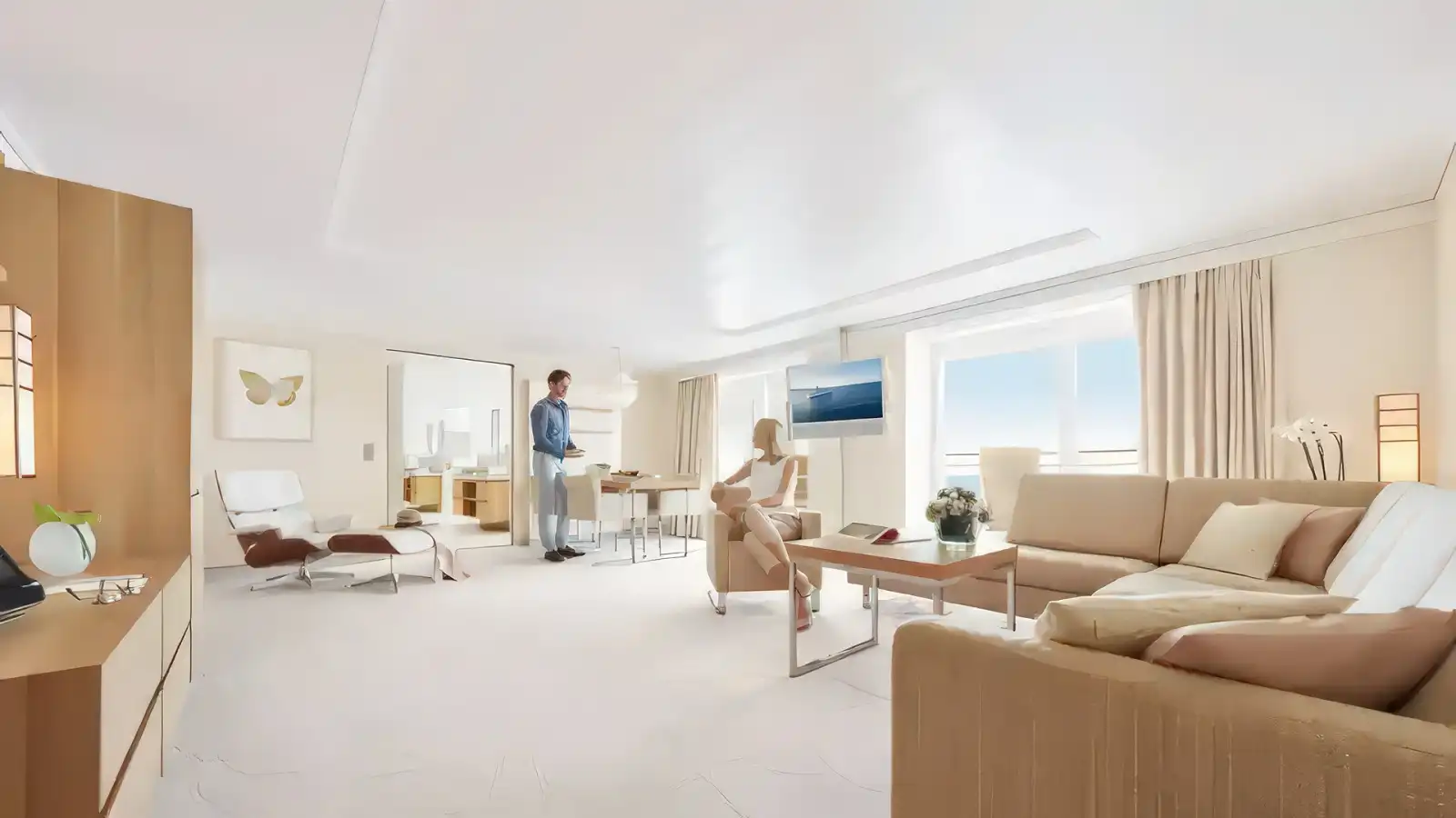A bright, contemporary suite aboard a Hapag-Lloyd expedition ship
