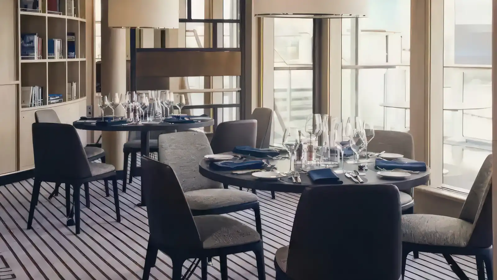 An informal dining setting aboard a Lindblad expedition ship