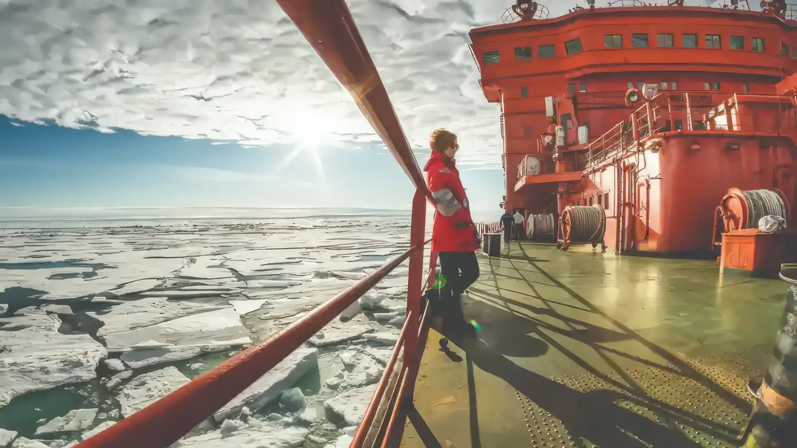 Guests on the outer deck of a Poseidon ship watching the polar landscape