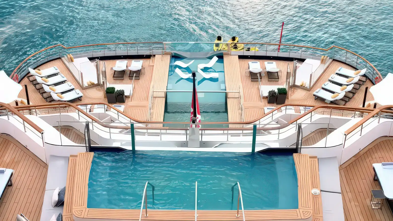 The pool deck aboard a Ritz-Carlton yacht