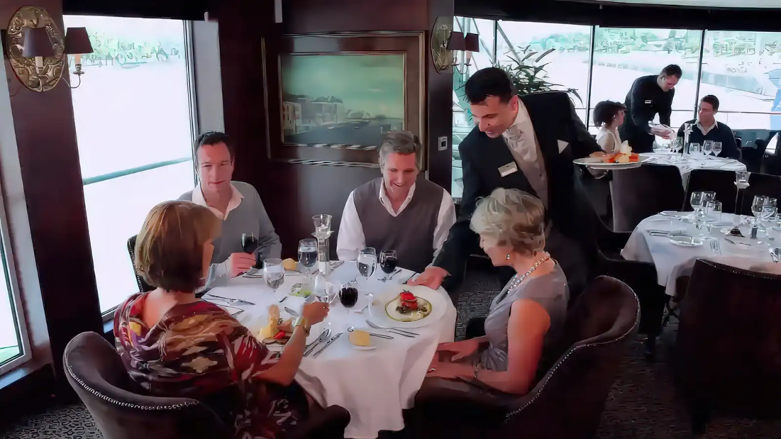 A fine-dining table setting aboard a Uniworld Super Ship