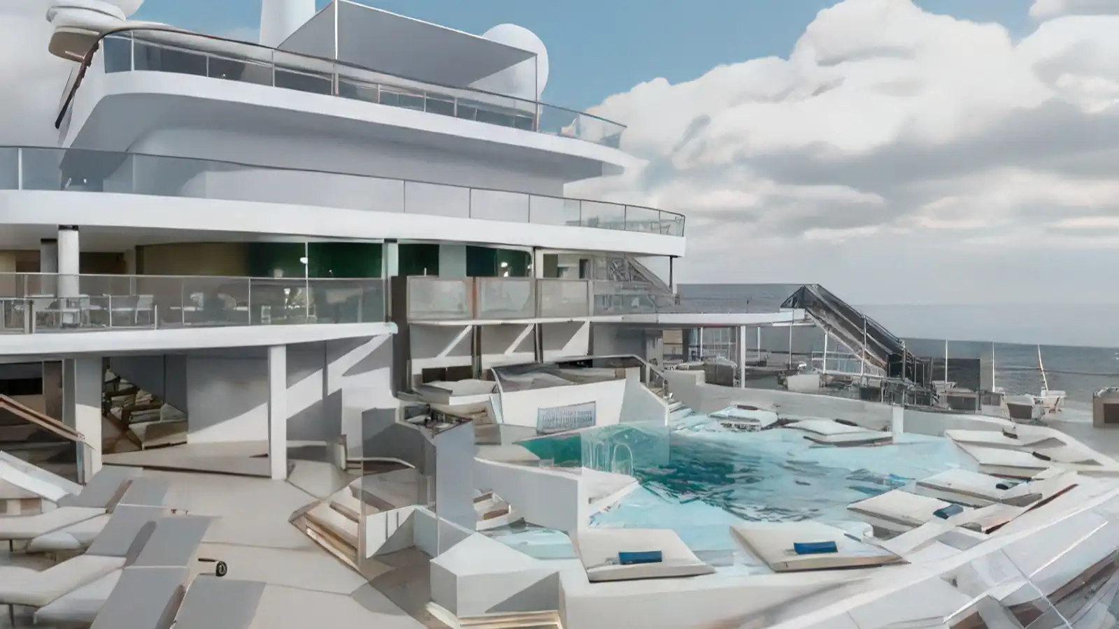 An open aft deck and pool aboard an Explora Journeys ship