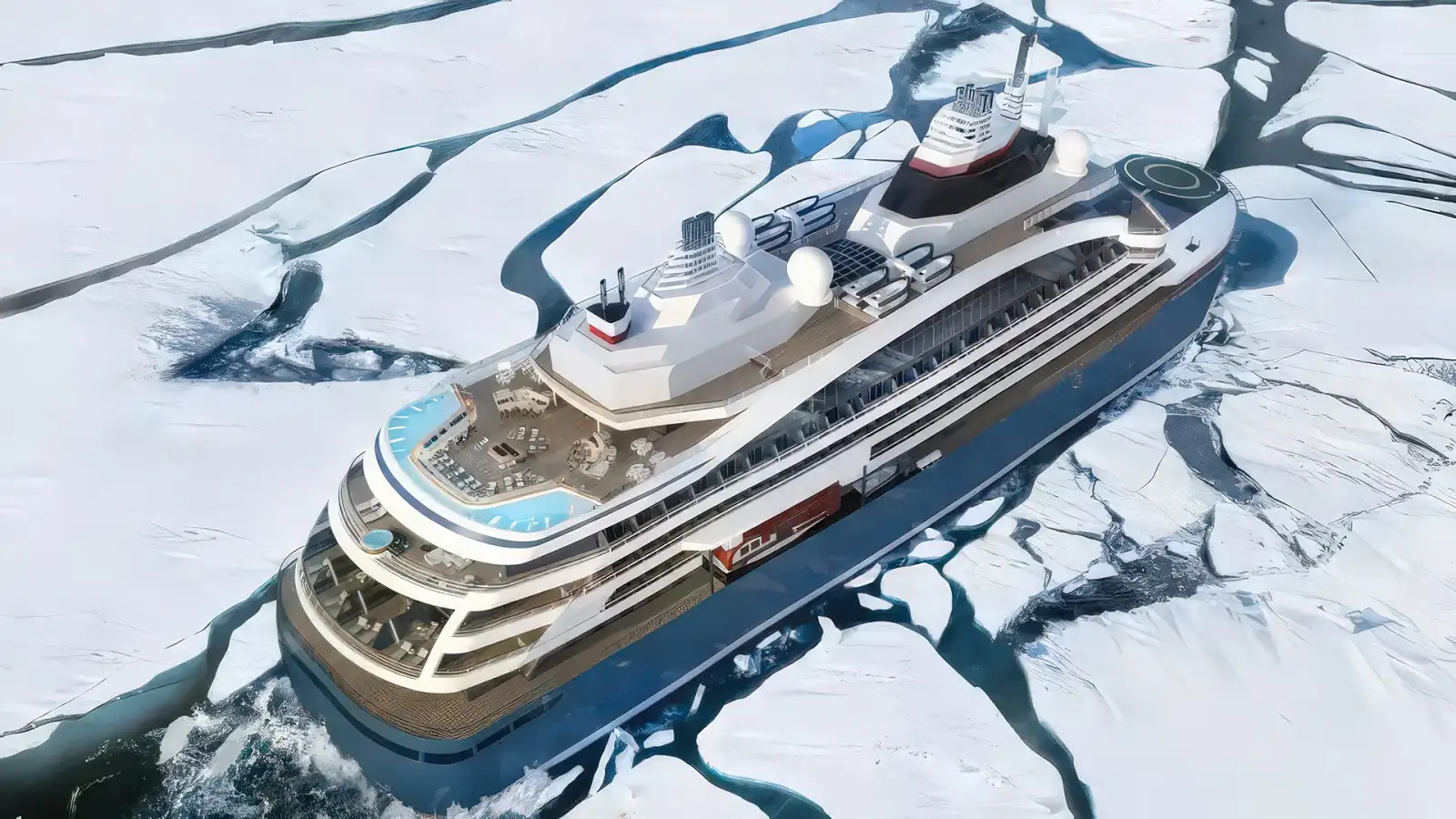 A Ponant expedition ship among Arctic ice