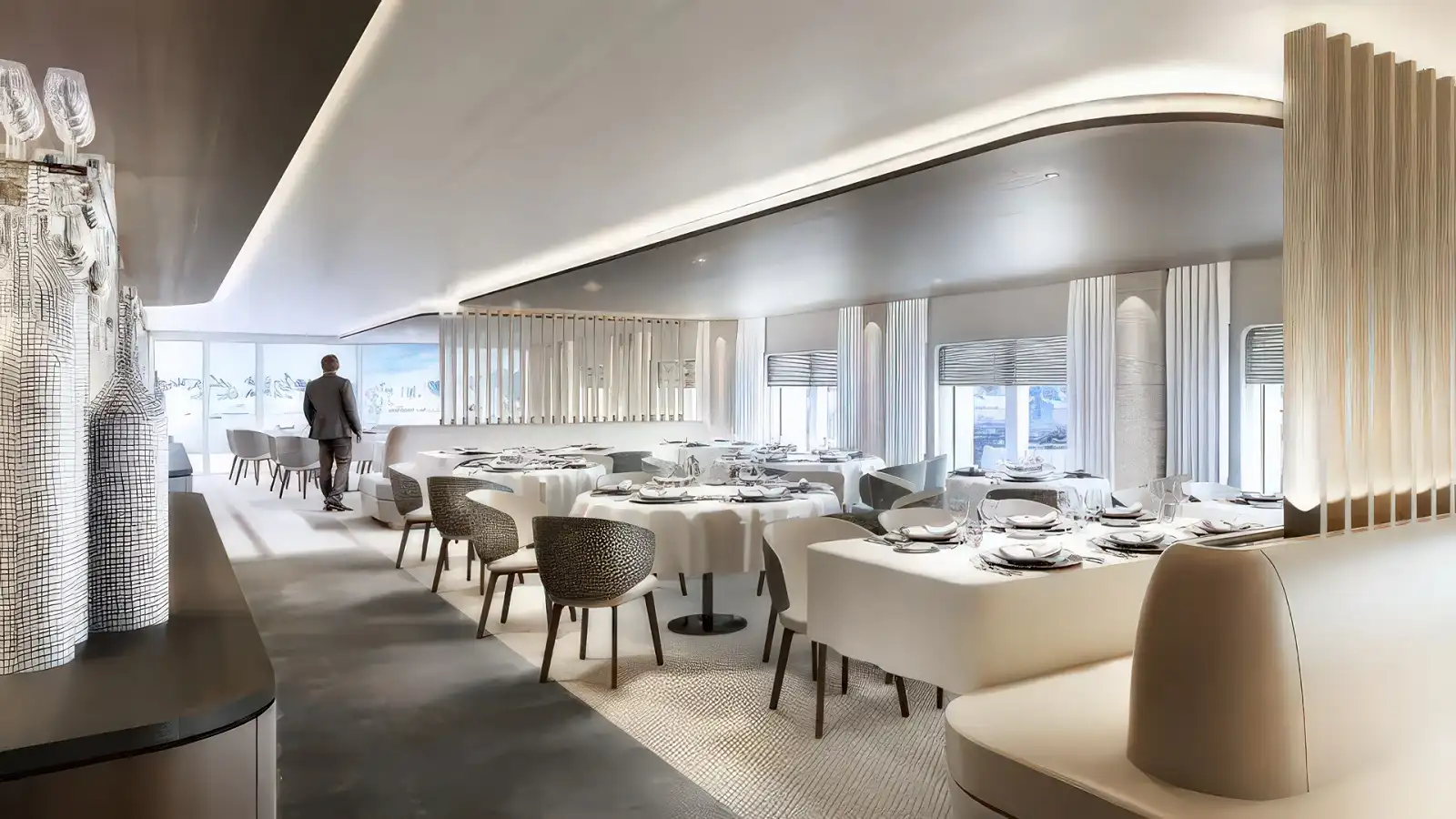 A stylish French-inspired lounge aboard a Ponant ship