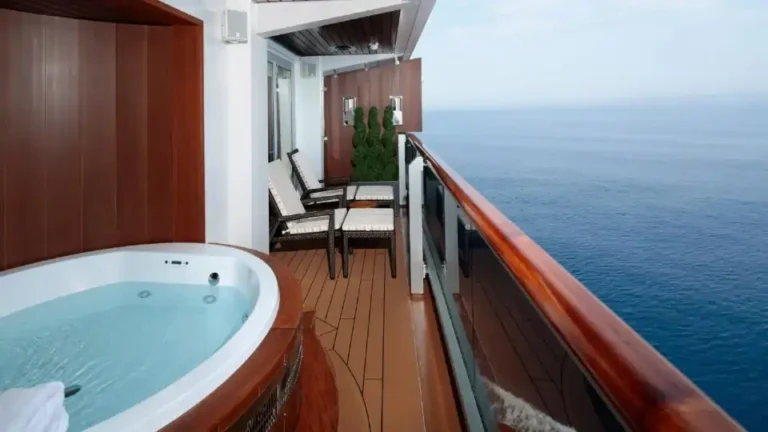A private stateroom balcony at sea