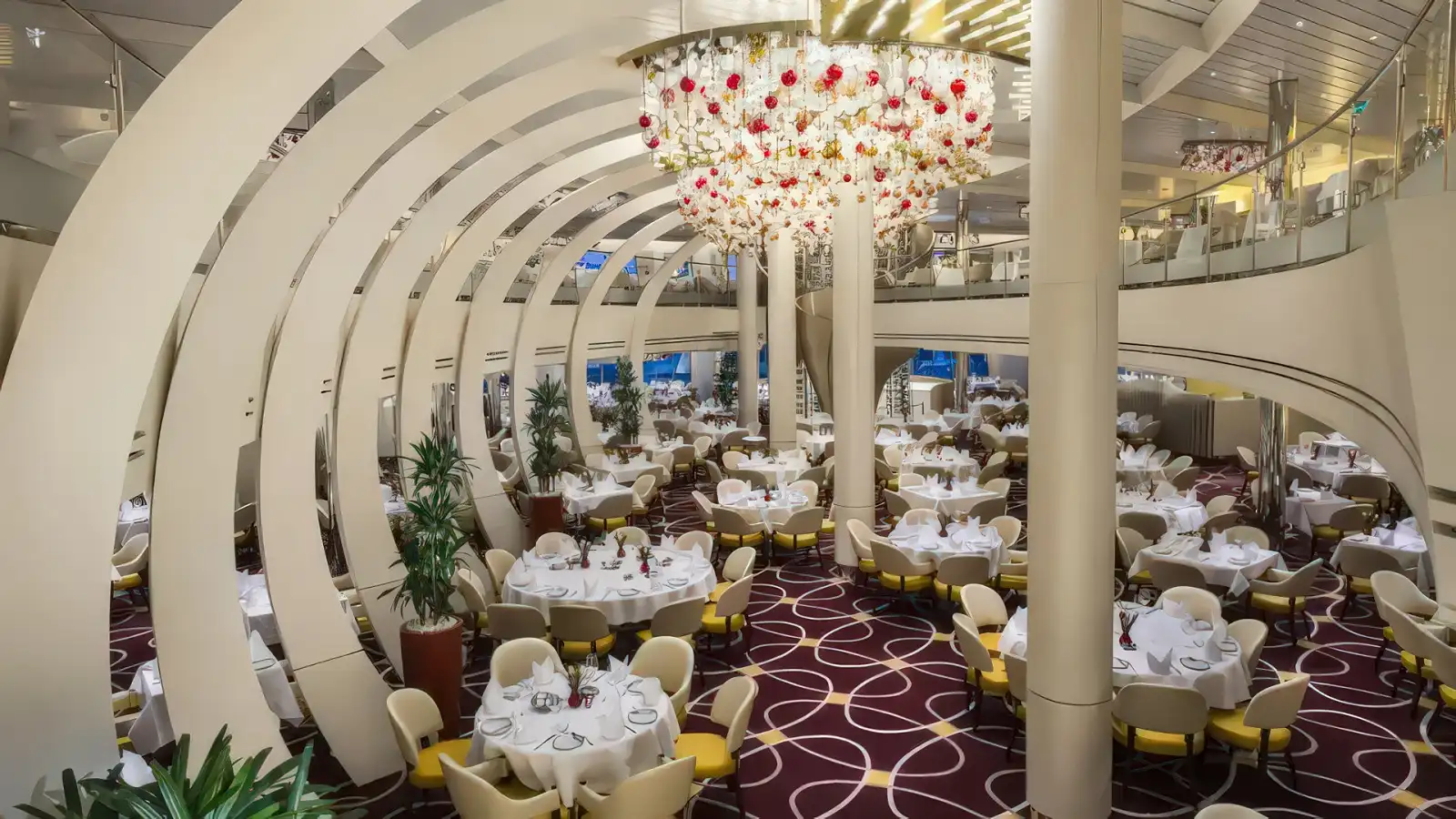 The main dining room aboard a Holland America ship