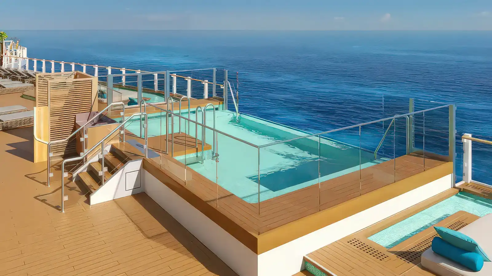 An infinity pool looking out to sea aboard a Norwegian ship