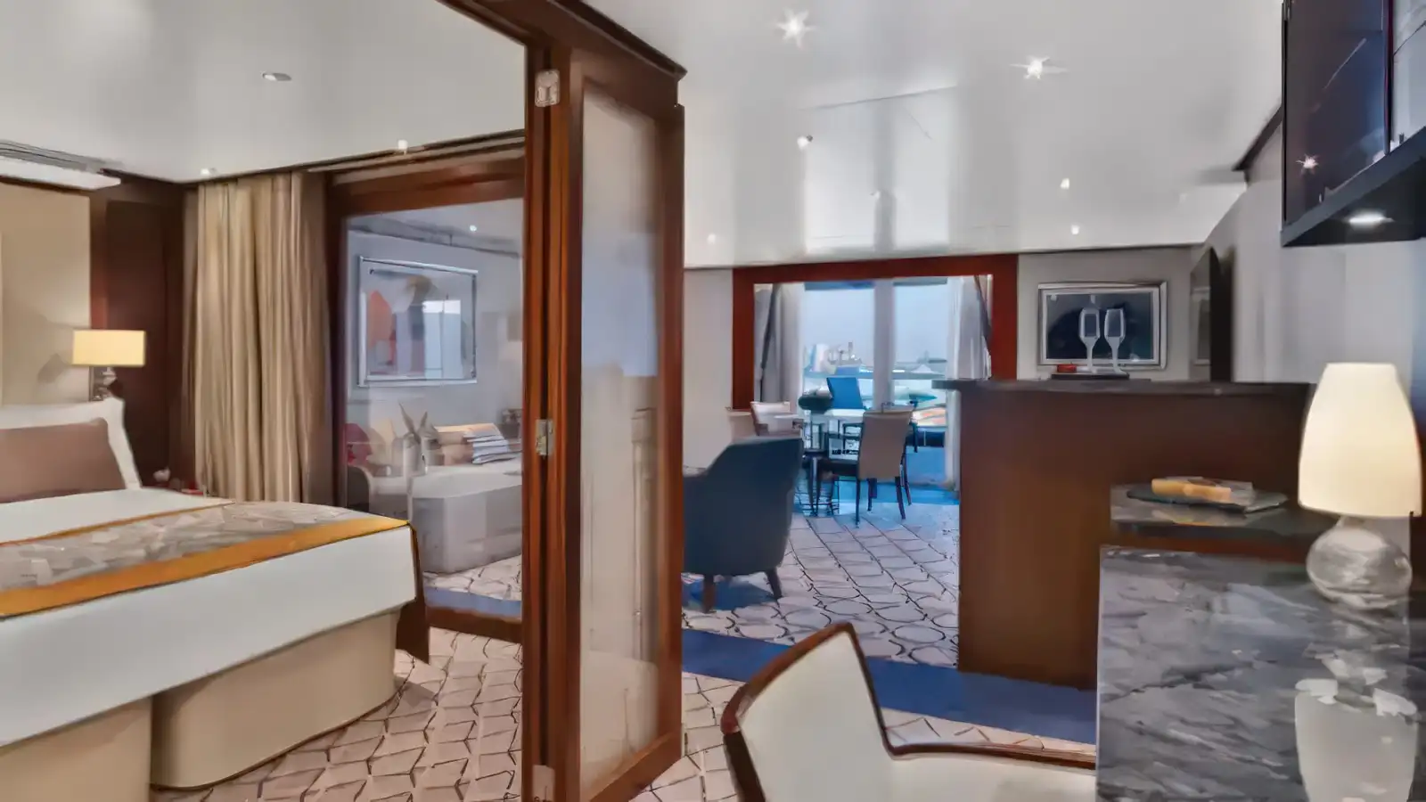 A Seabourn ocean-view suite with a private veranda