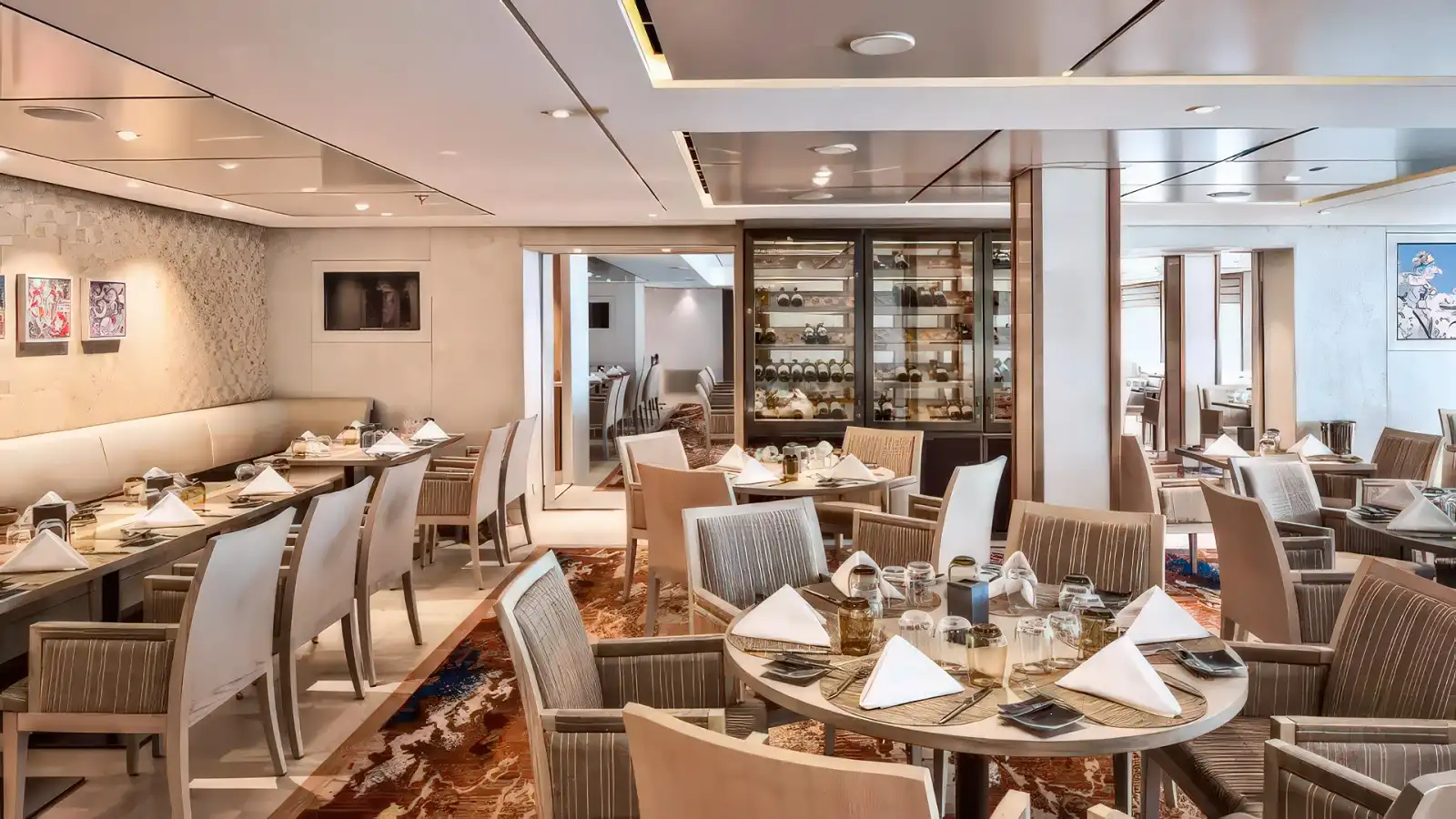 A refined dining venue aboard a Viking ocean ship